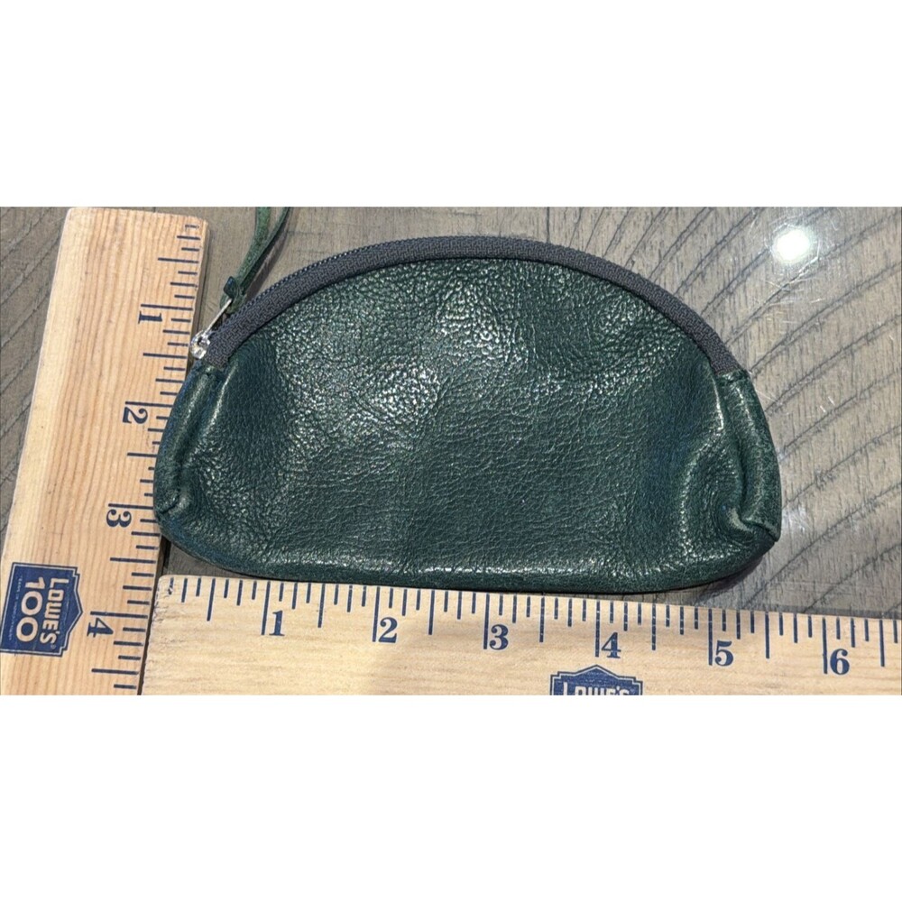 IL BISONTE Leather Pouch Small  Zip Coin Purse green Genuine Leather Italy - Picture 7 of 7